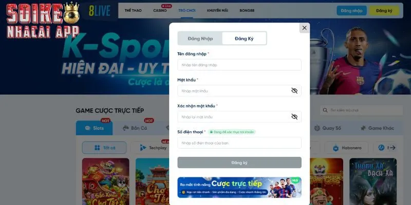 Chi tiết từng bước đăng ký tài khoản chính thức tại 8Live